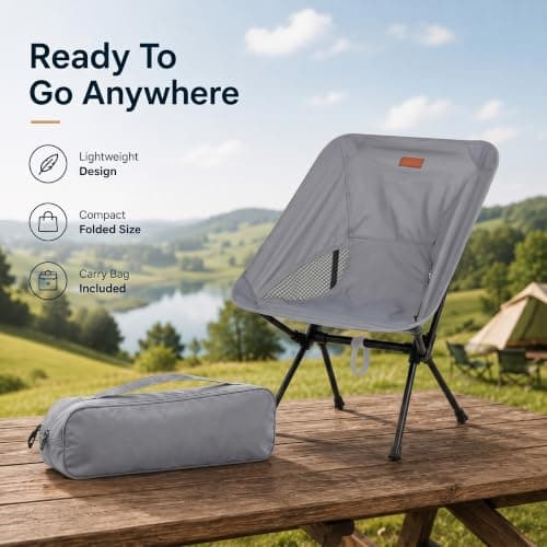 HomlyPro Folding Camping Chair, Pack of 2 - Compact & Lightweight Outdoor Chair for Adults, Comfortable Sitting, Ideal for Garden, Beach, Picnic, and Adventures (Grey) — view 4