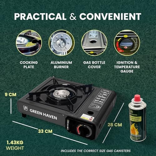 GREEN HAVEN Black Portable Camping Stove with Cary Case & 8 Butane Gas - Premium Camping Gas Stove, EN417 Compliant, Portable with Automatic Ignition & Heat Control — view 6