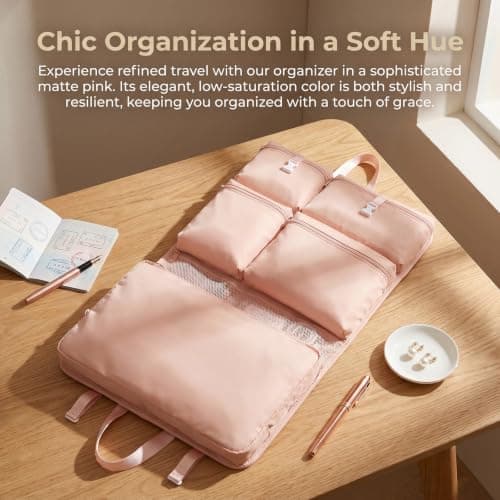 NIFTYY 6-in-1 Hanging Travel Organiser Bag with Waterproof Compartments – Foldable Luggage Storage Packing Cubes for Clothes – Portable Hanging Wardrobe for Business Trips (pink) — view 6