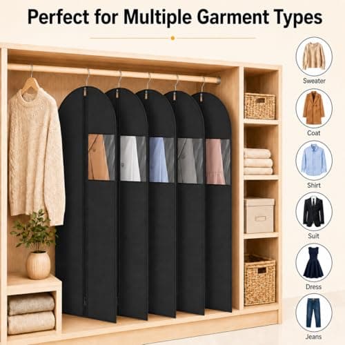 Sytinnice 2 Pack Dress Bags Covers Long 60 x 140 cm / 24 x 55 in, PEVA Hanging Garment Bags with Zipper, Waterproof Dustproof Clothes Covers for Wedding Dress, Gowns, Suits, Coats — view 5