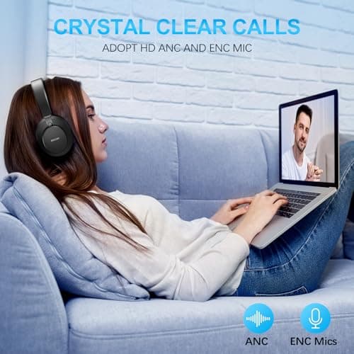 Noise Cancelling Headphones Wireless Bluetooth, Over Ear Headphones Bluetooth with Microphone, Cancelling Wireless Headphone Over Ear, 65h Playtime, Clear Calls, Comfort Fit For Travel (Black) — view 3