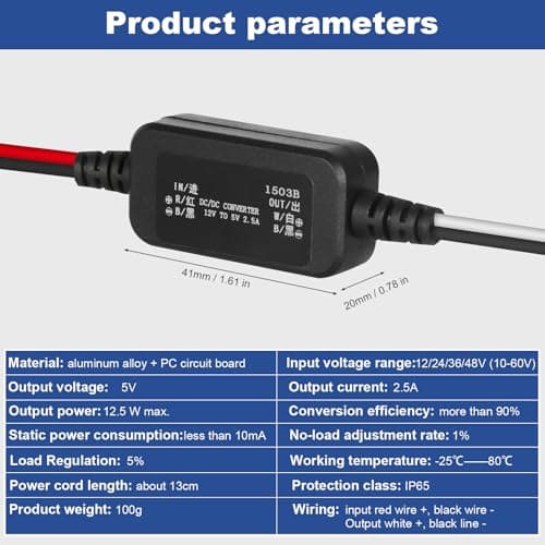 Jadeshay DC Converter,12V to 5V Converter Module Waterproof Reduced Voltage Regulator Step Down Buck Adapter Converter Power Supply for Cars Vehicles — view 3