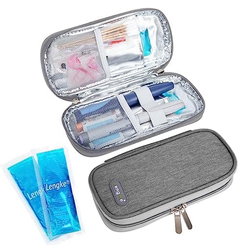 SUNMON Insulin Cooler Travel Case, Monjaro Travel Case, Compact Medicine Cool Bag with 2 Reusable Ice Packs, TSA Approved Medication Cooler for Travel (Grey)