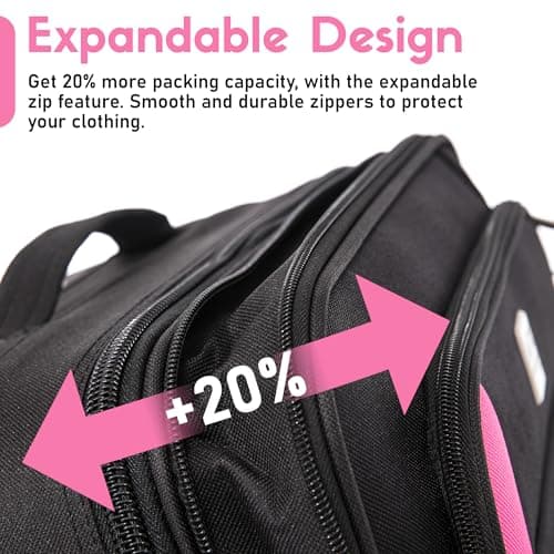 ATX Luggage Medium Suitcase Expandable Soft Shell Durable Lightweight Hold Check in Trolley Case with 2 Wheels & Built-in 3 Digit Combination Lock (Black/Pink, 79 Liter) — view 2