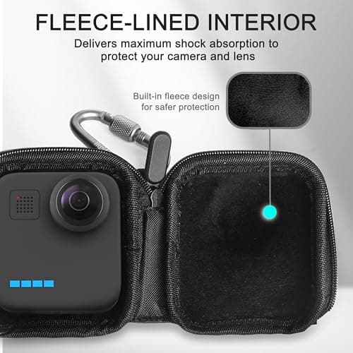 FiTSTILL Black PU Mini Carrying Case for Go Pro Hero 13 Black,Hard Shell Travel Storage Case for Hero 12/11/10/9/8/7/(2018)/6/5 DJI Osmo Action,AKASO and More (for Go Pro Max) — view 2