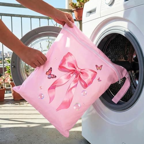 2PC Travel Laundry Bags, 55X45CM Large Waterproof Laundry Bags with Side Handles & Zippers, Dirty Clothes Organiser for Travel & Home Use (Bow with Butterfly) — view 6