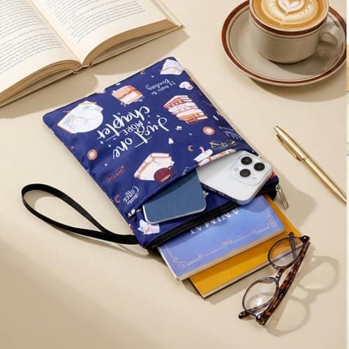 XLIUAX Just One More Chapter Book Sleeve, 11x 8.5 inch Waterproof Book Protector with Zipper and Front Pocket Washable Canvas Paperback Cover for Readers Lovers Gifts Books Accessories Travel Vacation — view 6