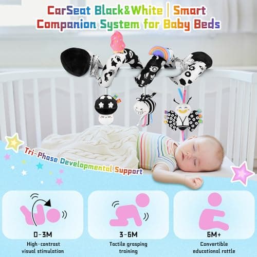 Zendstanding Spiral Carseat Toys for Babies 0-6 Months, Black & White — view 4