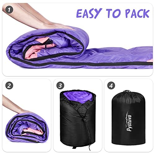 Pystuvo Sleeping Bag for Adults,4 Season Sleeping Bag,Lightweight,Waterproof Indoor & Outdoor Use,Purple+Pink — view 6