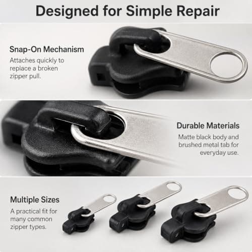 12 Pack Universal Black Plastic Zip Sliders #3-#10 Zipper Repair Parts — view 4