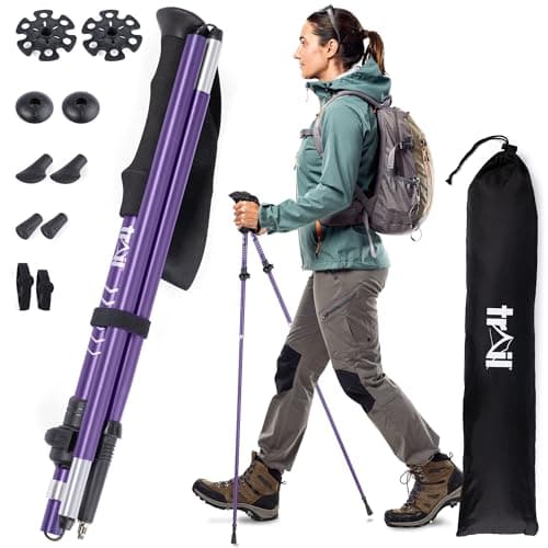 Trail Z-Folding Walking Poles, 2 Pack, Adjustable 120–135cm, Purple