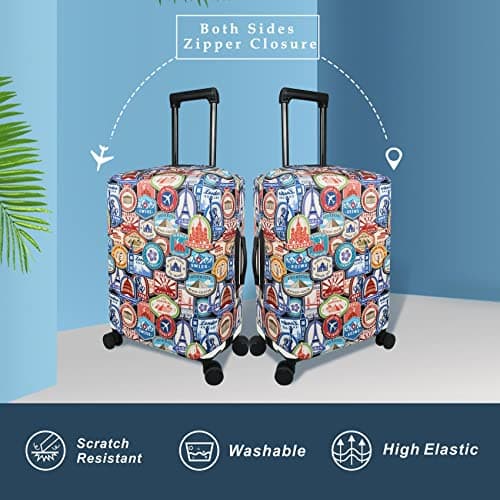 Explore Land Travel Luggage Cover Suitcase Protector Fits 23-26 Inch Luggage (Landmark Sticker, M) — view 2