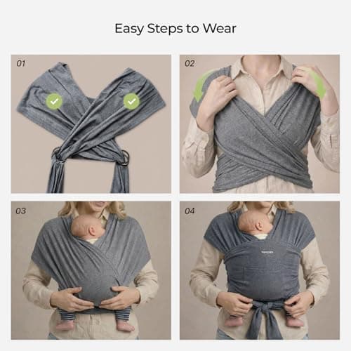 Momcozy Baby Wrap Carrier for 3.6-15kg, Adjustable Sling for Newborn, Grey — view 3