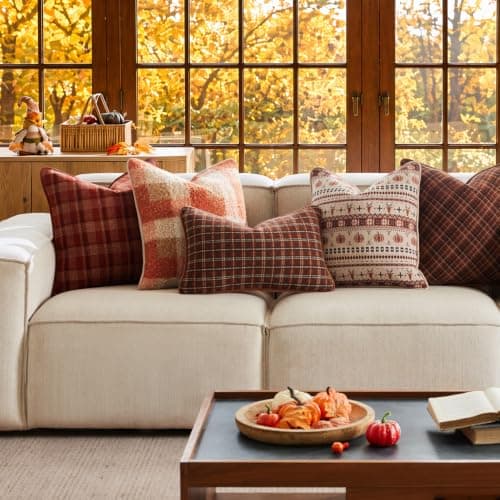 Kevin Textile Cozy Cushion Covers 45x45cm Set of 1, Jacquard Knit Soft Cushion Case with Wool Blend, Pumpkin & Moose Pattern for Halloween Christmas Fall Rustic Home Decor, Rust — view 6