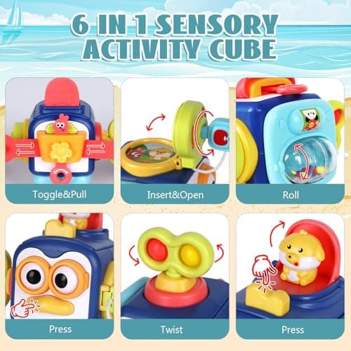 Montessori Busy Board Sensory Toys for 1-2 Year Old Toddlers: Activity Cube, Baby Fidget, Travel and Airplane Educational Learning Toys - Gift for 12-18 Month Old — view 2