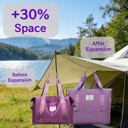 HUANYO Expandable Holdall Bag - 2-in-1 Design (20L to 35L), Foldable Waterproof Lightweight Sports & Travel Bag for Men and Women, Perfect for Gym, Beach, Yoga and Weekend Trips (Purple) — view 3