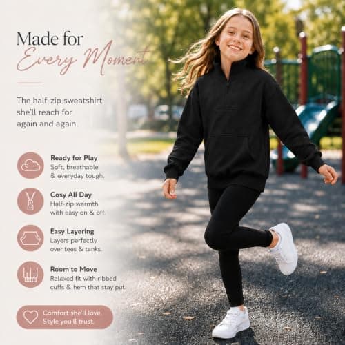 XMWSPO Thumb Hole Jumper Kids Fleece,Half Zipper Oversized Tops Girls — view 4