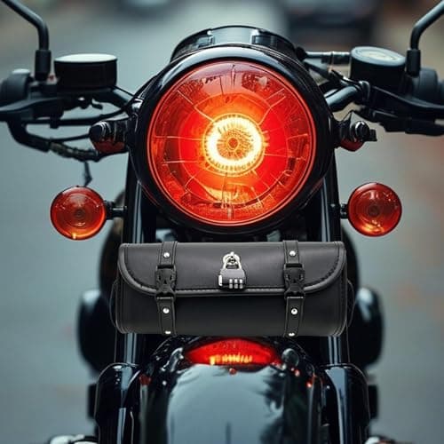 Motorcycle Tool Bag - Lockable Waterproof PU Leather Handlebar Storage Pouch, Retro Roll Saddlebag | Compact and Durabl Front Fork Bag for Motorcycles, Ideal for Tools and Esentials — view 3