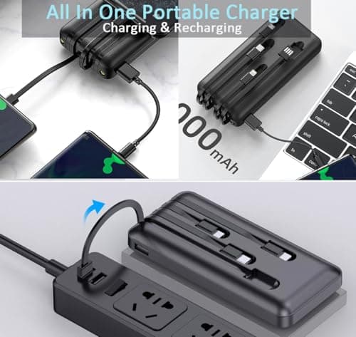 Power Bank 20000mAh, Portable Charger with Built-in Cables, USB C Powerbank 4 Outputs & Flashlight, External Battery Pack for iPhone/iPad/Samsung,Tablet — view 5