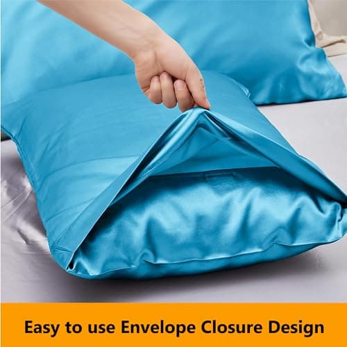 My home store Teal Blue Silk Pillow Cases 2 Pack - Antibacterial Hypoallergenic Travel Pillowcases Silk Standard Size 50x75 cm — view 3