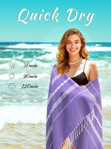 Ouxiaobai Turkish Beach Towel Oversized - 40"x70" Quick Dry Sand Free Thin Beach Towels for Adults, Extra Large Lightweigh Travel Towel(Purple) — view 2