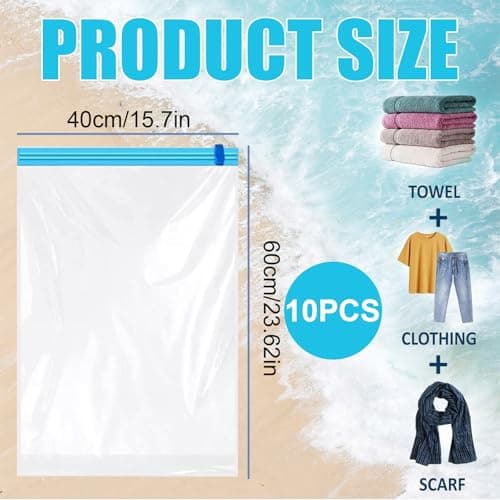 Vacuum Bags for Travel – 10PCS Hand-Roll Compression Storage Bags, 40x60cm, Durable and Reusable, Space-Saving, No Pump Required, Ideal for Clothes, Blankets, and Travel Storage — view 2