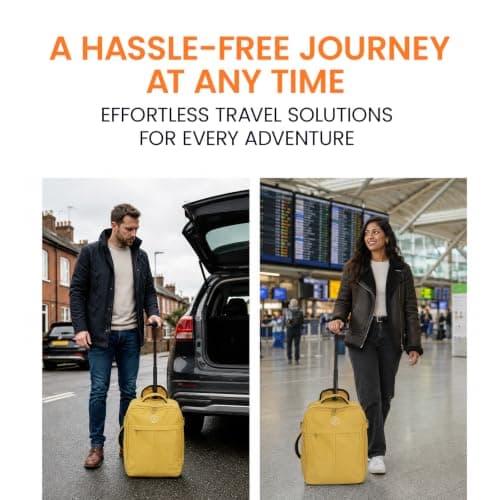 Bordlite 32L EasyJet Cabin Bag 45x36x20cm, Underseat Wheeled Travel Bag with Telescopic Handle, 2 Wheels, Front Pocket, Compression Straps, Weekend Luggage, Mustard — view 5