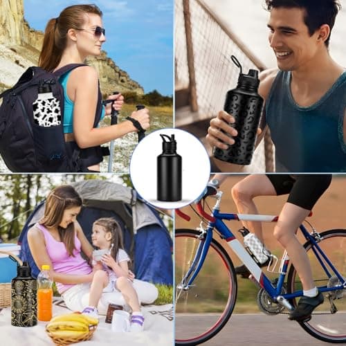 FOLAI Insulated 2 Litre Stainless Steel Water Bottle with Straw Lid and Flex,Adult Large Drinks Bottle,Large Gym Sports Metal Drinking Flask,for Outdoor, Hiking, Riding, and Gift Giving（Black） — view 5