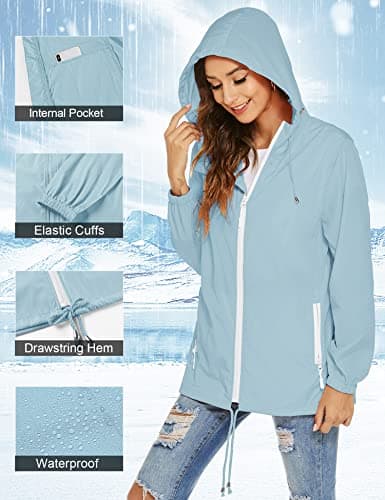 Rapbin Trench Coats for Women Waterproof Summer Jackets Packable Raincoat — view 5