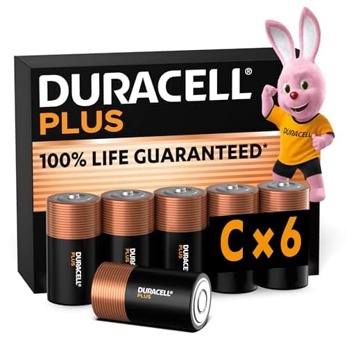 Duracell Plus C Batteries (6 Pack) - Alkaline 1.5V - 100% Life Guaranteed - Reliability For Everyday Devices - 0% Plastic Packaging - 10 Year Storage - MN1400