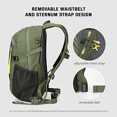 SKYSPER Small Hiking Backpack, 20L Lightweight Travel Backpacks Hiking Daypack Rucksack Women Men for Trekking Backpacking Outdoor Sports(Armygreen) — view 4