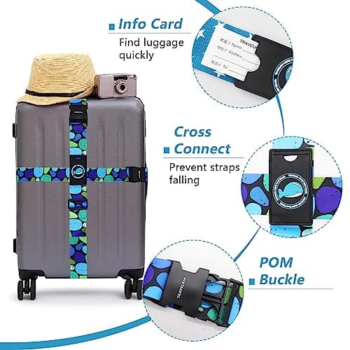 Travel Luggage Straps, Adjustable Luggage Straps for Suitcases, Cross Suitcase Belt with Quick Release Buckle for Luggage Suitcase Baggage — view 4