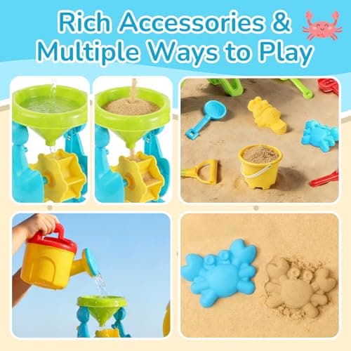 Beach Water Sand Toys for Kids - Beach Trolley with Shovel Tool Kit, Bucket & Animal Molds - Summer Outdoor Sensory Gift for Boys Girls Toddlers 3-5 Years — view 2