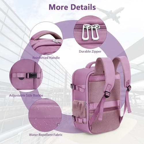 OTAHGK Cabin Bags 40×30×20 for Ryanair Underseat Carry-ons Travel Backpack Hand Luggage Bag Flight Rucksack Casual Daypack School Office Backpack Fit 14 Inch Laptop with USB Charging Port-Purple — view 4