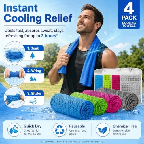 Aonuy 4 Pack Cooling Towels (40"x12"), Cooling Towels for Neck,Cool Towel, Cool Down Towel,UV Protection Soft Breathable for Golf,Sport,Running,Gym,Camping,Fitness,Workout & More Activities — view 3