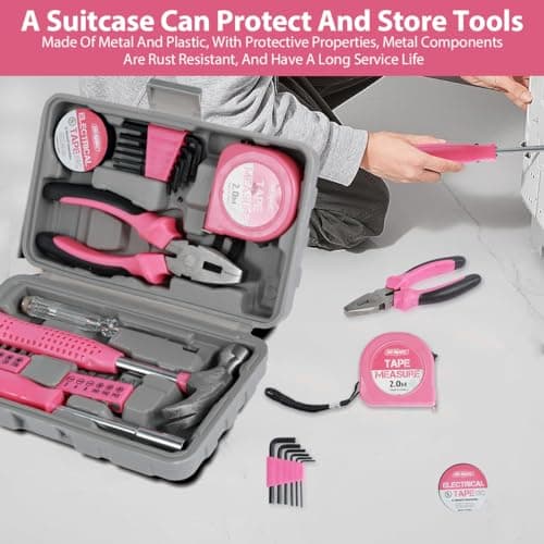 24 Pcs Home Repair Tool Kit General Household Hand Toolbox Set with Storage Case DIY Tools Hammer and Allen Key Set with Electrical Tape Screwdriver Test Pen Plier Bits for Men Women & Beginner — view 5