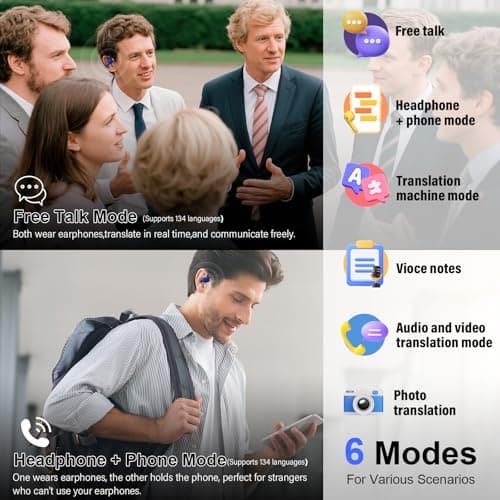 AI Real Time Language Translation Earbuds, Open Ear Bluetooth 5.4, Blue — view 3