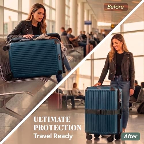 LUGG Luggage Belts for Suitcases 2 Pack – Adjustable Heavy-Duty Strap with Strong POM Buckle, Secure Travel Belt for Suitcase, Briefcase & Travel Bag, Bright Colours for Easy Identification - Black — view 3