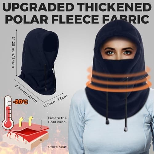 AURUZA Balaclava Winter Hat Thermal Face Mask Snood Hood Hat Neck Warmer, Windproof Ski Mask for Winter Outdoor Sports (Navy Blue, L) — view 5