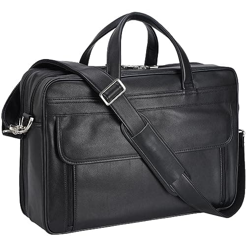 TIDING Full Grain Leather Men's Briefcase 15.6'',17.3 Inch Laptop Bag