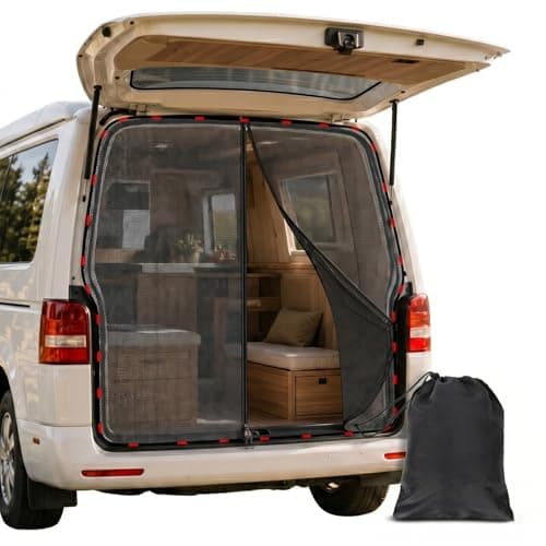 146 * 155cm Mosquito Net for VW T5 T6 Car Back Door – Magnetic Fly Screen with 3 Zippers, Breathable Mesh Ventilation, Insect Mesh Sun Shade Privacy Screen Boot Tent for Camping Outdoor Travel