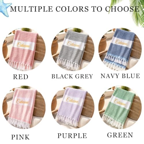 HOME'S FRIEND Personalised Turkish Beach Towel,Custom Embroidered Name Beach Towel,Quick Dry Sand Resistant Beach Towel,100 * 180cm Bohemian Style Travel Bath Towel — view 5