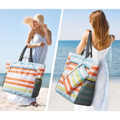 G4Free Large Beach Bag for Women Waterproof Sandproof Beach Tote Bag with Makeup Bag Zipper Pocket — view 2
