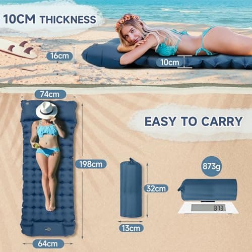 Aptliton Inflating Sleeping Pad for Camping, 10cm Thickness Camping Mat with Built-in Foot Pump, Inflatable Sleeping Mat with Pillow Waterproof for Backpacking, Camping, Hiking, Blue — view 2
