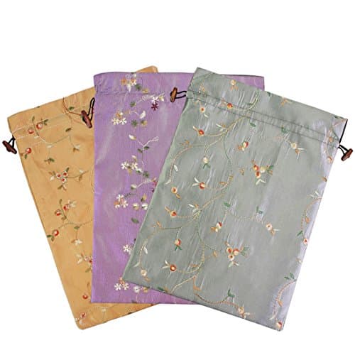 kilofly Embroidered Silk Jacquard Travel Bag, Lingerie & Shoes, Value Set of 3