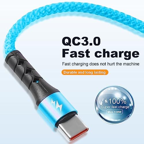 SIQIWO 4 in 1 USB C Charger Cable, 3A Fast Charging Type C Cord 1.2M Blue — view 3