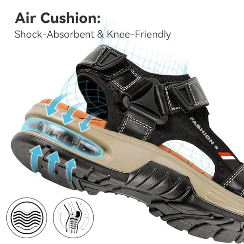 LIZH Arch Support Mens Sandals - Air Cushion, Natural Latex Walking Sandals for Man, Adjustable Hook & Loop Straps Beach Shoes, Non-Slip Footbed Slippers for Outdoor Casual Hiking Daily Wear — view 2