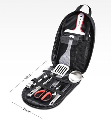 BRAVECOW Portable Cookware Utensils 9Pcs Outdoor Camping Cookware Set Barbecue Stainless Steel Picnic Tableware Simple Kitchen with Organizer Bag Travel Camping Cooking Accessories — view 6