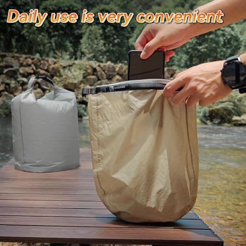HIKEMAN Waterproof Dry Bag Set - Lightweight Canoe Bags Dry Sack,Roll Top Drifting Bag,3-Pack Stuff Sack for Kayaking Rafting Boating Hiking Camping Travel Backpacking (Grey) — view 6