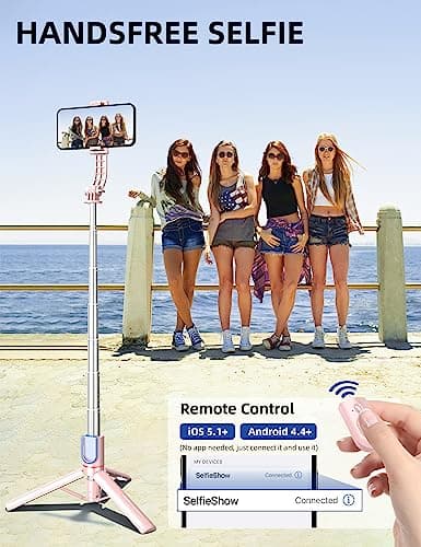 41'' Phone for Tripod, Selfie Stick Tripod Stand with Wireless Remote Extendable Aluminum Cell Phone Tripod Stand 360°Rotate Lightweight & Portable Tripod Compatible with iphone/Android (Pink) — view 4
